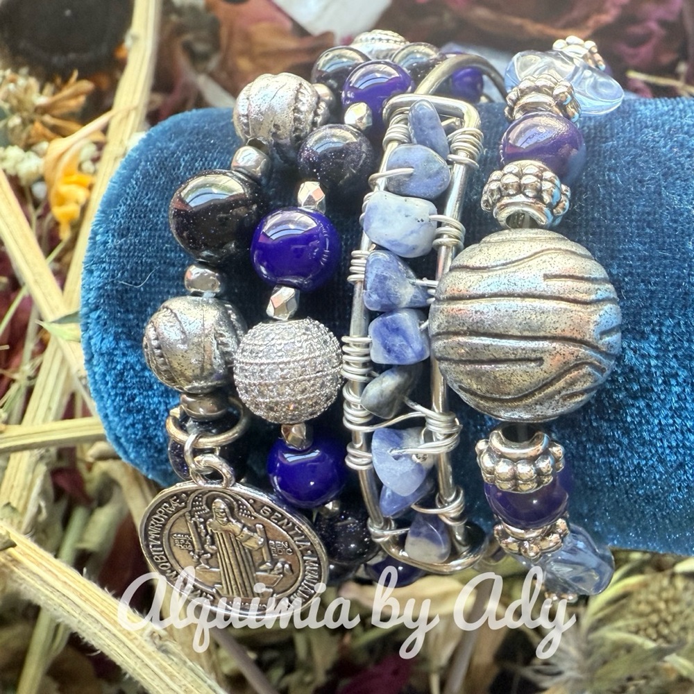 Alquimia Silver and Blue gemstones Beaded Bracelet Collection